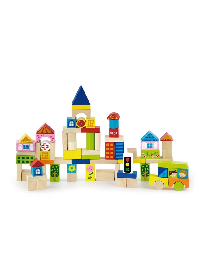 Dřevěné kostky pro děti Viga City 75 dílů Multicolor