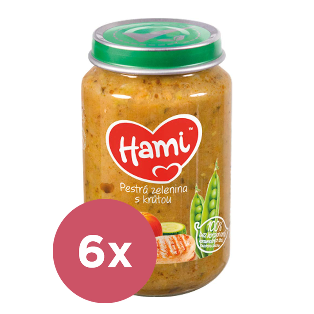 6x HAMI Pestrá zelenina s krůtou (200 g) - masozeleninový příkrm