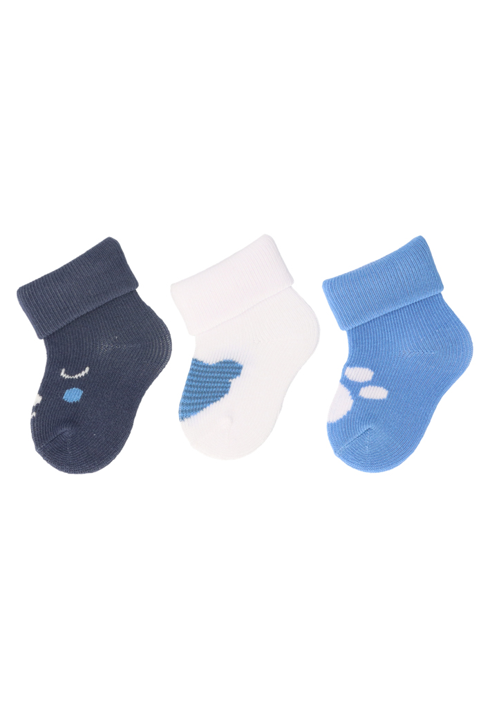 STERNTALER Ponožky medvídek 3ks v balení modrá kluk vel. 0 0-1m