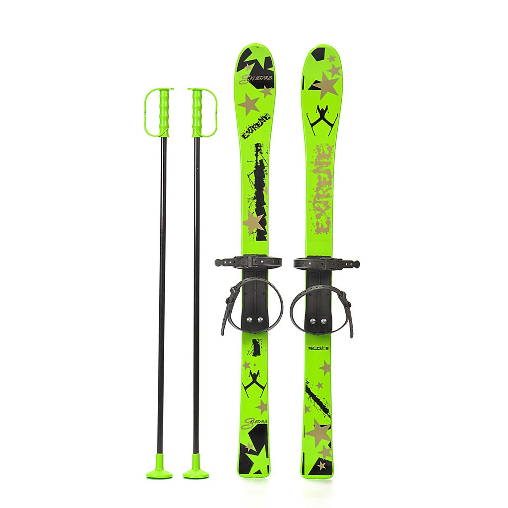 Dětské lyže s vázáním a holemi Baby Mix 90 cm zelené Zelená