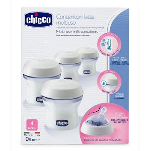 CHICCO Zásobníky víceúčelové na mateřské mléko s lahvovou násadkou Natural Feeling, 4ks