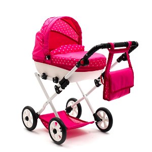 Dětský kočárek pro panenky New Baby COMFORT růžový s puntíky Růžová