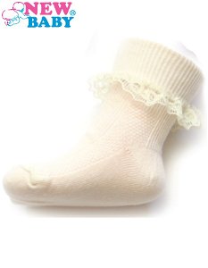 Kojenecké bavlněné ponožky s krajkovým volánkem New Baby béžové Béžová 80 (9-12m)