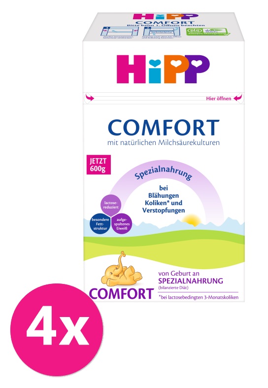 4x HiPP Comfort Speciální kojenecká výživa od narození 600 g