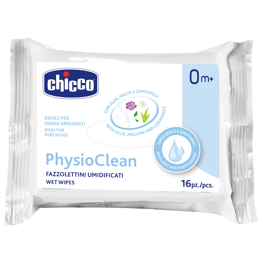 CHICCO Ubrousky vlhčené Physioclean na čištění nosánku 16 ks 0m+
