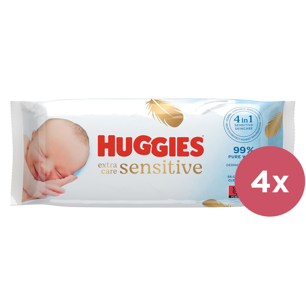 4x HUGGIES® Ubrousky vlhčené Extra Care Single 56 ks