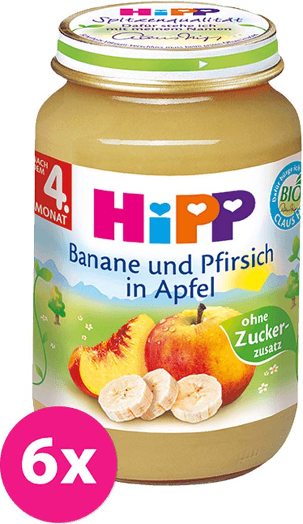 6x HiPP BIO Jablko s banány a broskvemi 125 g