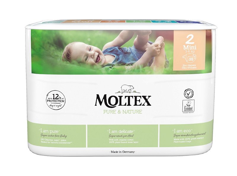 4x MOLTEX Pure & Nature Pleny jednorázové 2 Mini (3-6 kg) 38 ks - ECONOMY PACK