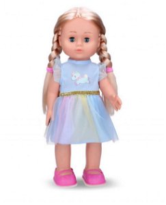 Wiky Dětská chodící panenka Eliška modré šaty, 41cm