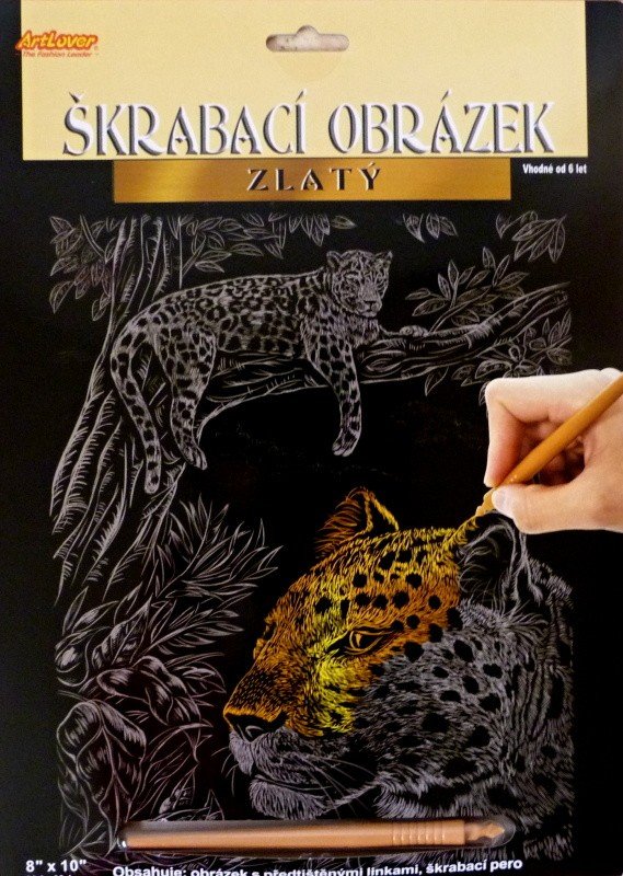 ArtLover škrabací obrázek zlatý, Leopard - 25x20 cm