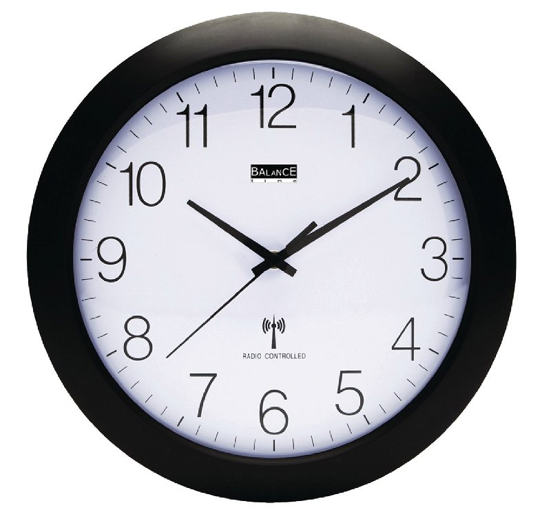 Nástěnné hodiny řízené rádiem, Černé průměr 30 cm