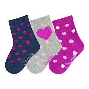 Sterntaler ponožky 3 páry dívčí, srdíčka tmavě modré   8422127