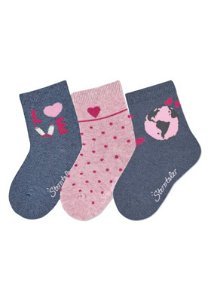 Sterntaler ponožky 3 páry, dívčí, LOVE, puntík, modré, růžové 8422224