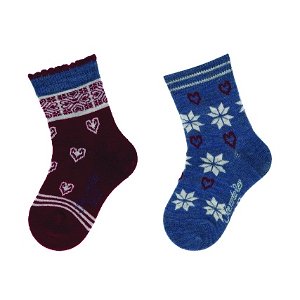 Sterntaler ponožky zimní merino 2 páry vínové, modré 8502127
