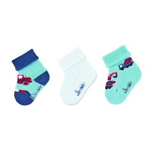 Sterntaler ponožky kojenecké s manžetkou, 3 páry, stavební stroje, světle modré 8302120