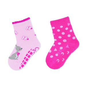 Sterntaler ponožky protiskluzové ABS dívčí 2 páry růžové se třpytem, klokan 8002123