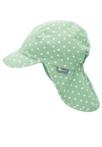 Sterntaler čepice s kšiltem a plachetkou dívčí bio bavlna UV 50+ srdíčka, zelená 1412222
