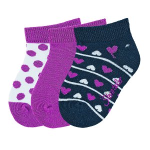 Sterntaler Ponožky kotníčkové dětské tmavě růžové se srdíčky 3 páry 8512022