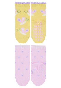 Sterntaler ponožky protiskluzové ABS dívčí 2 páry vanilková, růžová, motýlci, srdíčka 8002227