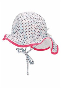 Sterntaler klobouček s plachetkou baby UV 50+ dívčí, zavazovací, bílý, modrá kvítka 1402225