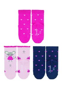 Sterntaler ponožky dívčí 3 páry, růžová, modrá, srdíčka, myška 8322224