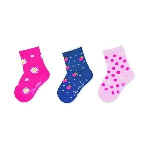 Sterntaler ponožky dívčí 3 páry tmavě růžové, jahůdky 8322125