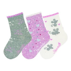 Sterntaler ponožky 3 páry, dívčí, myšky, šedé 8422125