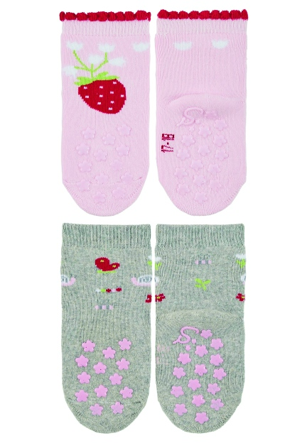 Sterntaler ponožky na lezení protiskluzové dívčí 2 páry růžové, šedé jahůdka s froté uvnitř 8012223