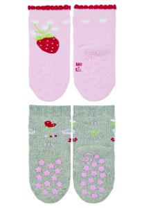 Sterntaler ponožky na lezení protiskluzové dívčí 2 páry růžové, šedé jahůdka s froté uvnitř 8012223