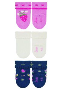 Sterntaler kojenecké ponožky s manžetou dívčí 3 páry jahůdka, motýli růžové,modré  8312253