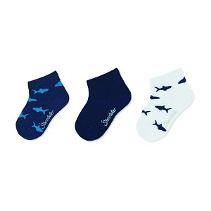 Sterntaler Ponožky kotníčkové dětské modré, žraloci 3 páry 8512121