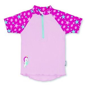 Sterntaler plavky tričko krátký rukáv dívčí UV 50+ růžové mořský koník, hvězdice 2502154