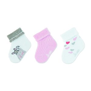 Sterntaler ponožky kojenecké s manžetkou, 3 páry, srdíčka, bílé 8302123