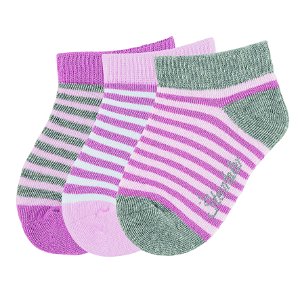 Sterntaler Ponožky kotníčkové dětské růžové s proužky 3 páry 8512020
