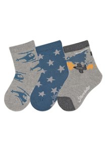 Sterntaler ponožky 3 páry, chlapecké, vrtulník, hvězdy, letadlo, šedé,  8422222