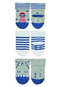 Sterntaler kojenecké ponožky s manžetou chlapecké 3 páry šedé plachetnice, žralok 8312251