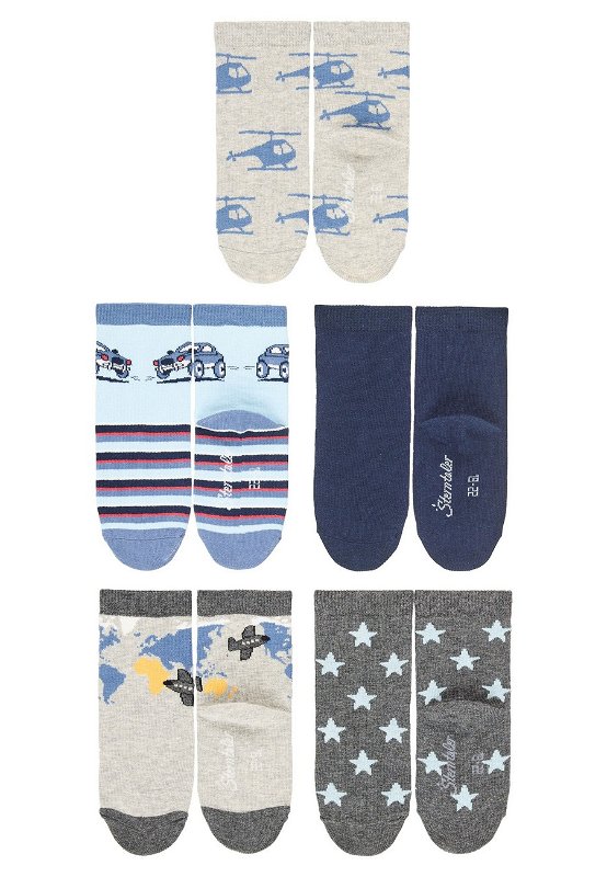 Sterntaler ponožky 5 párů v boxu, chlapecké, modré, šedé, auto, vrtulníky, letadla 8422241