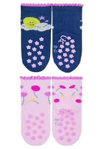 Sterntaler ponožky na lezení protiskluzové dívčí 2 páry tmavě modré, sluníčko,kytičky 8012233