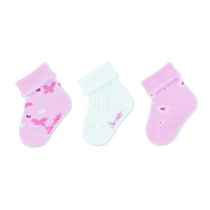 Sterntaler ponožky kojenecké s manžetkou, 3 páry, kytičky, bílé 8302122