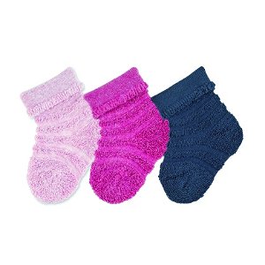 Sterntaler Ponožky kojenecké s manžetkou, 3 páry, jednobarevné, froté proužky, růžové 8402120