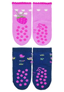 Sterntaler ponožky na lezení protiskluzové dívčí 2 páry růžové, tmavě modré jahůdka s froté uvnitř 8012223