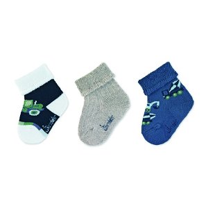 Sterntaler ponožky kojenecké s manžetkou, 3 páry, stavební stroje, modré 8302120