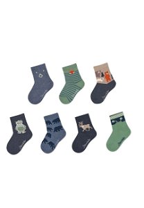 Sterntaler ponožky 7 párů v boxu, chlapecké, modré, zelené, sob, sněhulák, lesní zvířata 8422250