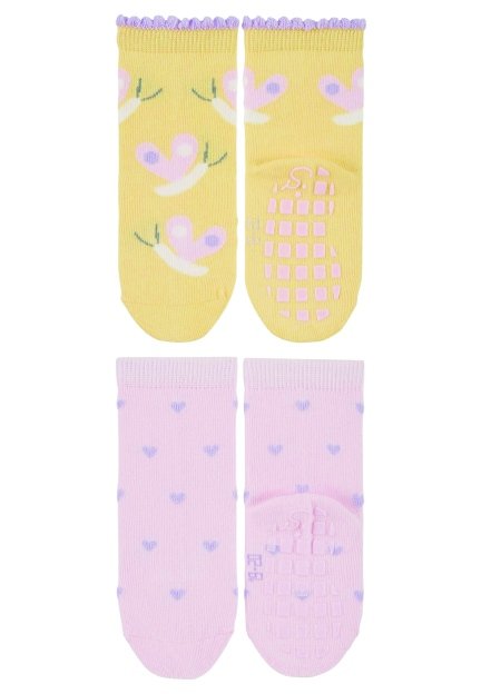 Sterntaler ponožky protiskluzové ABS dívčí 2 páry vanilková, růžová, motýlci, srdíčka 8002227