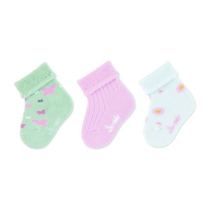 Sterntaler ponožky kojenecké s manžetkou, 3 páry, kytičky, růžové 8302122