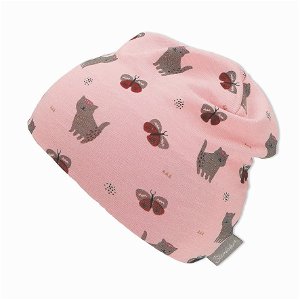 Sterntaler čepička dívčí spadlá, růžová, kočky, motýli, bavlněný jersey UV 50+ 1402260