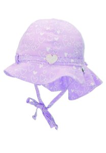Sterntaler klobouček s plachetkou baby UV 15+ dívčí, zavazovací, fialový, třpytivé srdíčko 1402223