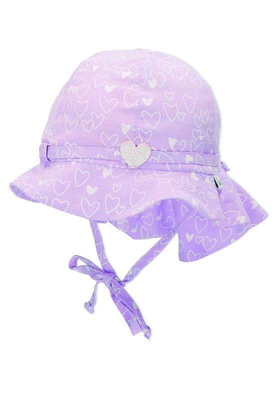 Sterntaler klobouček s plachetkou baby UV 15+ dívčí, zavazovací, fialový, třpytivé srdíčko 1402223