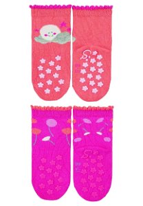 Sterntaler ponožky na lezení protiskluzové dívčí 2 páry červené,sluníčko,kytičky 8012233