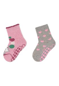 Sterntaler ponožky protiskluzové ABS 2 páry myška, srdíčka růžové 8102225